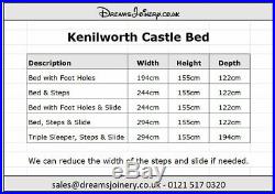 Kenilworth Castle, Prince or Princess Bunk, Cabin or Triple Sleeper Bed & Steps