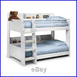 Kids 3ft Bunk Bed in White Wooden Bed Frame with Storage Shelves