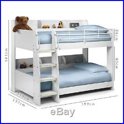 Kids 3ft Bunk Bed in White Wooden Bed Frame with Storage Shelves