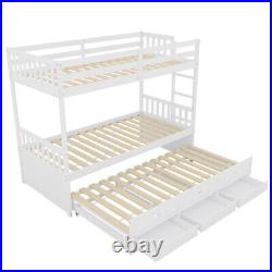 Kids 3ft Single Bed Frame Wooden Triple Bunk Beds Drop Down Bed with Drawers BS