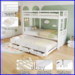 Kids 3ft Single Bed Frame Wooden Triple Bunk Beds Drop Down Bed with Drawers DB