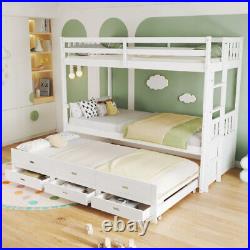 Kids 3ft Single Bed Frame Wooden Triple Bunk Beds Drop Down Bed with Drawers SR