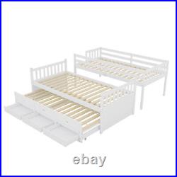Kids 3ft Single Bed Frame Wooden Triple Bunk Beds Drop Down Bed with Drawers SR