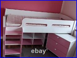 Kids Bed Cabin Bed Bunk Bed Mid Sleeper Cabinet Set with Storage & Desk Mattress