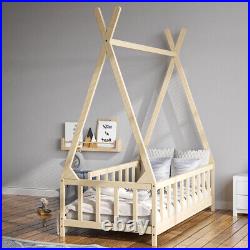 Kids Bed Single House Frame with Protector Barriers Children Toddler Boys Girls UK