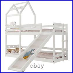 Kids Bunk Bed 3FT Single Pine Bed Frame High Sleeper Bed with Slide Ladder QL
