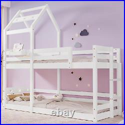Kids Bunk Bed 3FT Single Pine Bed Frame High Sleeper Bed with Slide Ladder QL