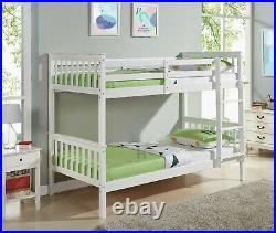 Kids Bunk Bed 3FT Single Pine Wooden Frame in White or Grey Shaker High Sleeper