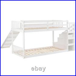 Kids Bunk Bed 3ft Single Wooden Bed Frame with Slide and Stairs Cabin Bed White