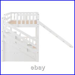Kids Bunk Bed 3ft Single Wooden Bed Frame with Slide and Stairs Cabin Bed White