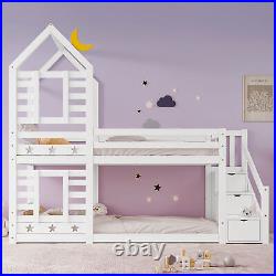 Kids Bunk Bed Double Pine Wooden Bunk Bed With Storage 3FT Single Size Bed Frame