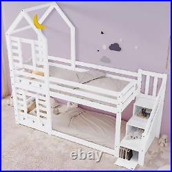 Kids Bunk Bed Double Pine Wooden Bunk Bed With Storage 3FT Single Size Bed Frame