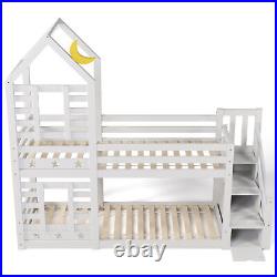 Kids Bunk Bed Double Pine Wooden Bunk Bed With Storage 3FT Single Size Bed Frame