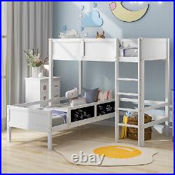 Kids Bunk Bed Double Sleeper 3FT Single Size Solid Pine Wood Bed Frame L Shaped