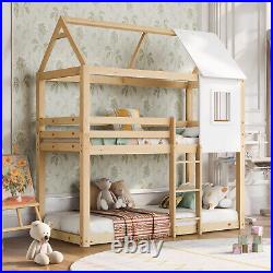 Kids Bunk Bed Frame Treehouse with Roof Pine Wood Canopy Bed 3FT 90x190 cm