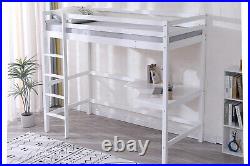 Kids Bunk Bed Frame with Desk Single White Wooden Bunk Bed Childrens Bed