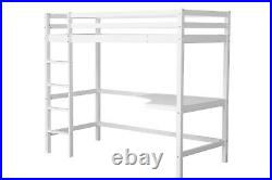 Kids Bunk Bed Frame with Desk Single White Wooden Bunk Bed Childrens Bed