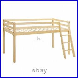 Kids Bunk Bed Mid Sleeper Wooden Pine Cabin Bed with Ladder and Storage Space