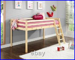 Kids Bunk Bed Mid Sleeper Wooden Pine Cabin Bed with Ladder and Storage Space