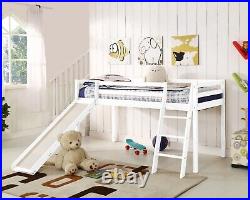 Kids Bunk Bed Mid Sleeper Wooden Pine Cabin Bed with Slide and Storage Space