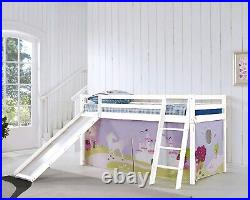Kids Bunk Bed Mid Sleeper Wooden Pine Cabin Bed with Slide and Storage Space