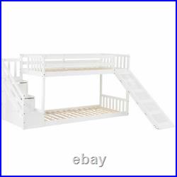 Kids Bunk Bed Mid Sleeper with Adjustable Slide and Stairs Wooden Cabin Bed White