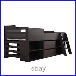 Kids Bunk Bed Mid Sleeper with Chest of Drawers and Ladder Wooden Cabin Bed Wood