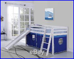 Kids Bunk Bed Mid Sleeper with Slide and Ladder Wooden Cabin Bed Tent
