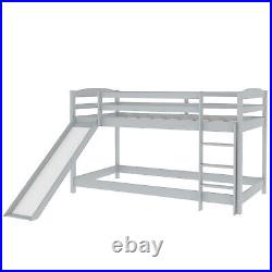 Kids Bunk Bed Mid Sleeper with Slide and Ladder Wooden Frame Cabin Bed Grey
