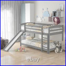 Kids Bunk Bed Mid Sleeper with Slide and Ladder Wooden Frame Cabin Bed MN