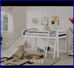Kids Bunk Bed Mid Sleeper with Slide and Ladder Wooden White Wood With MATTRESS