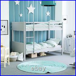 Kids Bunk Bed Single 3ft Detachable Solid Pine Wood Frame Twin Sleeper Grey