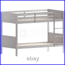 Kids Bunk Bed Single 3ft Detachable Solid Pine Wood Frame Twin Sleeper Grey