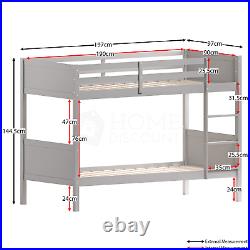 Kids Bunk Bed Single 3ft Solid Pine Wood Frame Bedroom Twin Sleeper Detachable