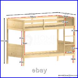 Kids Bunk Bed Single 3ft Solid Pine Wood Frame Twin Sleeper Detachable Brown