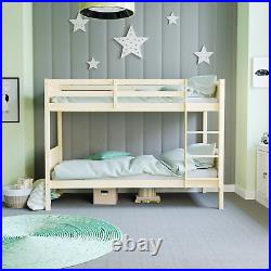 Kids Bunk Bed Single 3ft Solid Pine Wood Frame Twin Sleeper Detachable Brown