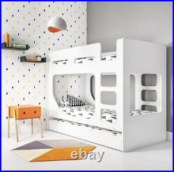 Kids Bunk Bed Unisex Girls Boys in White with Pull Out Trundle