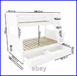 Kids Bunk Bed in White Sleeps 3 with Drawers