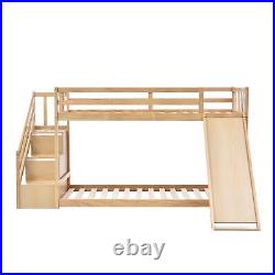 Kids Bunk Bed with Stairs Slide Solid Pine Wood Frame Children Bed with Drawers