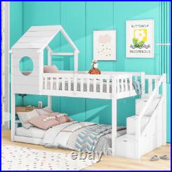 Kids Bunk Beds Frame High Sleeper 3ft Single Treehouse Pine Wood Bed withLadder ZE