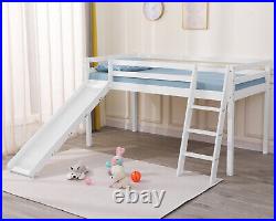 Kids Bunk Beds Mid Sleeper Pine Wooden 3FT Single Cabin Bed Frame Slide & Ladder