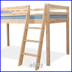 Kids Bunk Beds Mid Sleeper Slide & Ladder Pine Wood 3FT Single Cabin Bed Frame