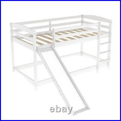Kids Bunk Beds Mid Sleeper with Slide & Ladder Wooden Single Bed Frame Cabin FP