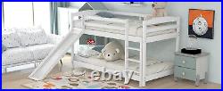 Kids Bunk Beds Mid Sleeper with Slide & Ladder Wooden Single Bed Frame Cabin ZB
