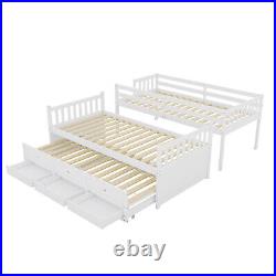 Kids Bunk Beds Single 3 ft Solid Pine Wood Bed Frame with Trundle Bed 3 Drawers