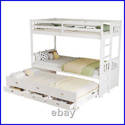 Kids Bunk Beds Single 3 ft Solid Pine Wood Bed Frame with Trundle Bed 3 Drawers