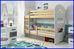 Kids Bunk bed DOMIN toddler SAFE solid wood frame storage FREE mattresses