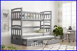 Kids Bunk bed Damien triple bed 2 drawers real wood frame 3 FREE mattresses
