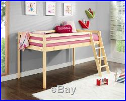 Kids Cabin Bed Mid Sleeper with Play Tent Ladder Wooden Bunk Bed and Mattress