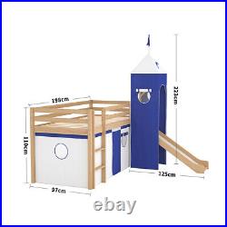 Kids Cabin Bed Midsleeper Wooden Bedframe 3ft Single Bunk Bed With Tent Silde UK